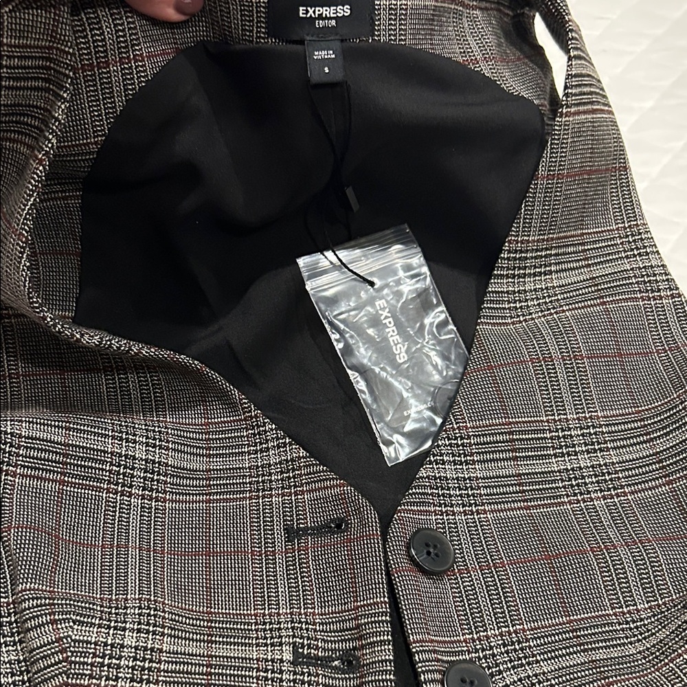 Express Checkered Blazer with Button Detail